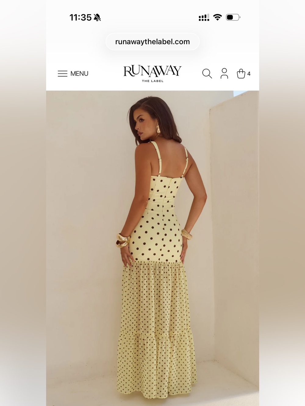 Polka Dot Yellow Brown Runaway the Label Tillie Maxi Dress - Picture 4 of 5